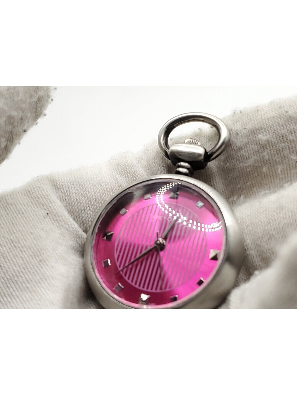 Tokyo Bay Pink Dial Silver Tone Pocket Watch Fob New Battery 30mm - Picture 4 of 8